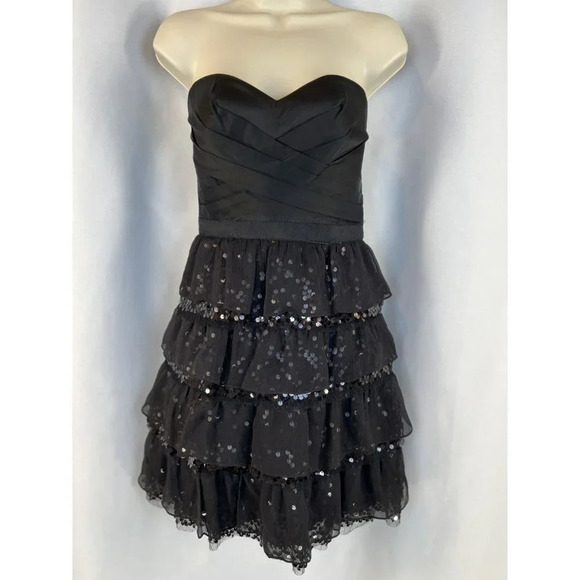 NEW BCBGMaxAzria Black Strapless Sequined Cocktail Dress $328 - Picture 4 of 12